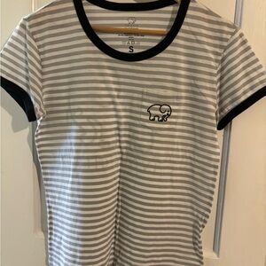 Ivory Ella Striped Tee with Elephant Logo - Gray & Black